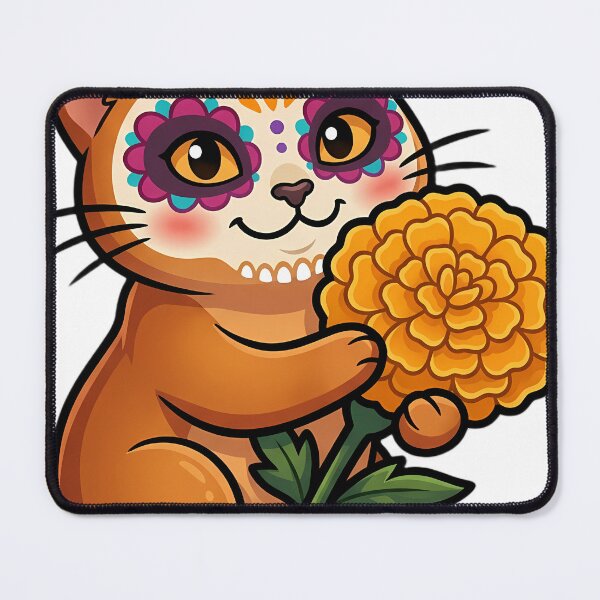 Item preview, Cute Sugar Skull Abyssinian Cat with a Marigold Bloom designed and sold by pumsquare.
