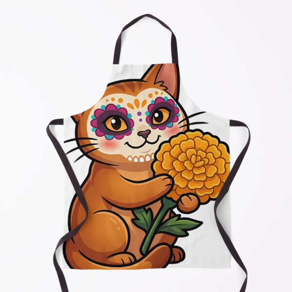 Item preview, Cute Sugar Skull Abyssinian Cat with a Marigold Bloom designed and sold by pumsquare.