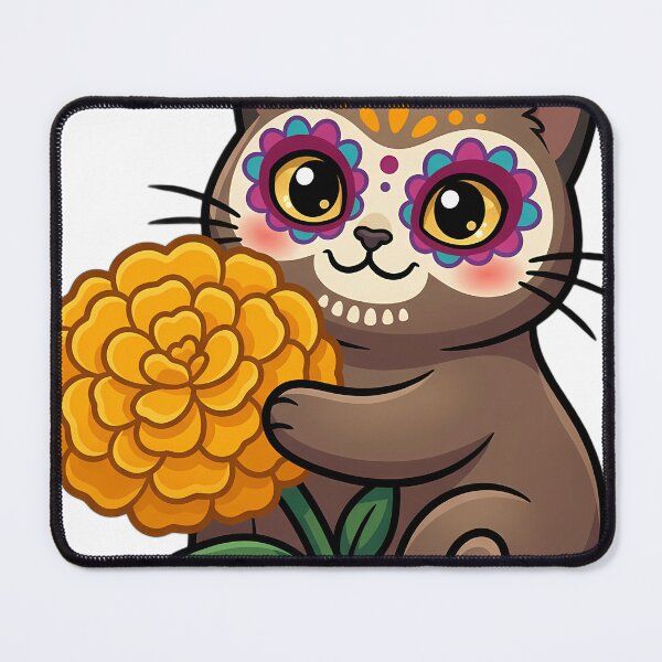 Item preview, Cute Sugar Skull Burmese Cat with a Marigold Bloom designed and sold by pumsquare.