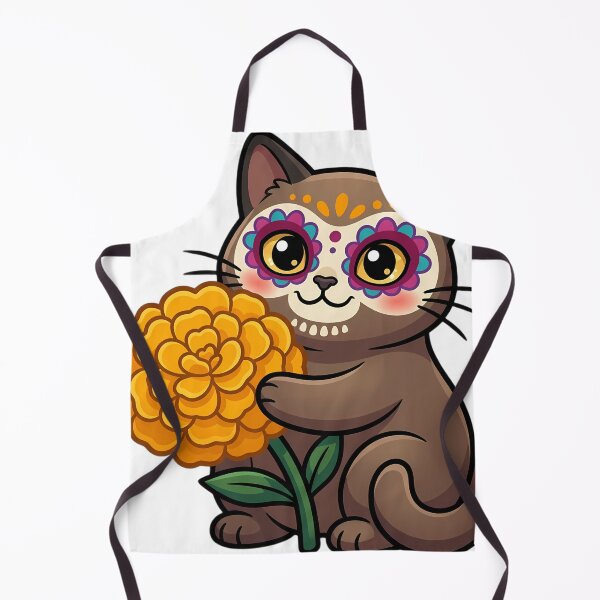 Item preview, Cute Sugar Skull Burmese Cat with a Marigold Bloom designed and sold by pumsquare.