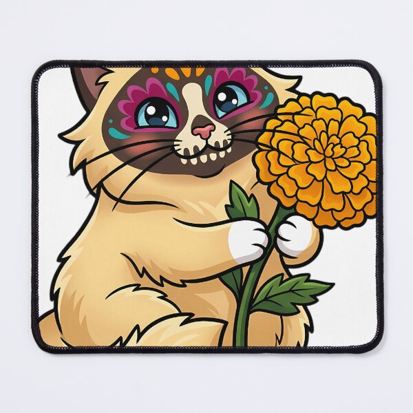 Item preview, Cute Sugar Skull Birman Cat with a Marigold Bloom designed and sold by pumsquare.