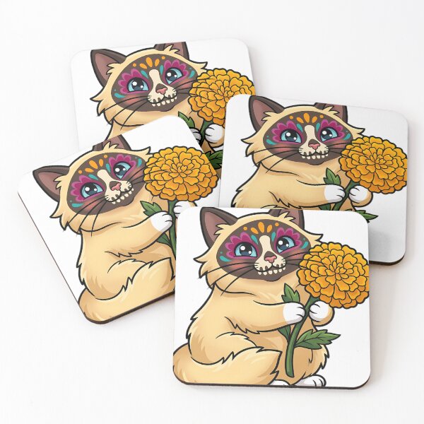 Item preview, Cute Sugar Skull Birman Cat with a Marigold Bloom designed and sold by pumsquare.