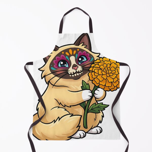 Item preview, Cute Sugar Skull Birman Cat with a Marigold Bloom designed and sold by pumsquare.