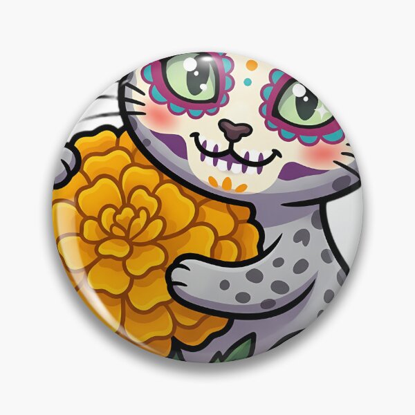Item preview, Cute Sugar Skull Egyptian Mau with a Marigold Bloom designed and sold by pumsquare.