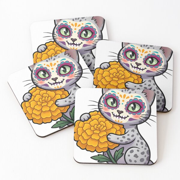 Item preview, Cute Sugar Skull Egyptian Mau with a Marigold Bloom designed and sold by pumsquare.