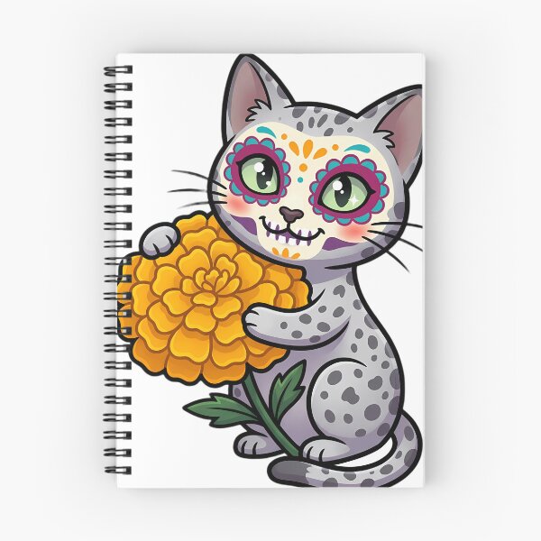 Item preview, Cute Sugar Skull Egyptian Mau with a Marigold Bloom designed and sold by pumsquare.