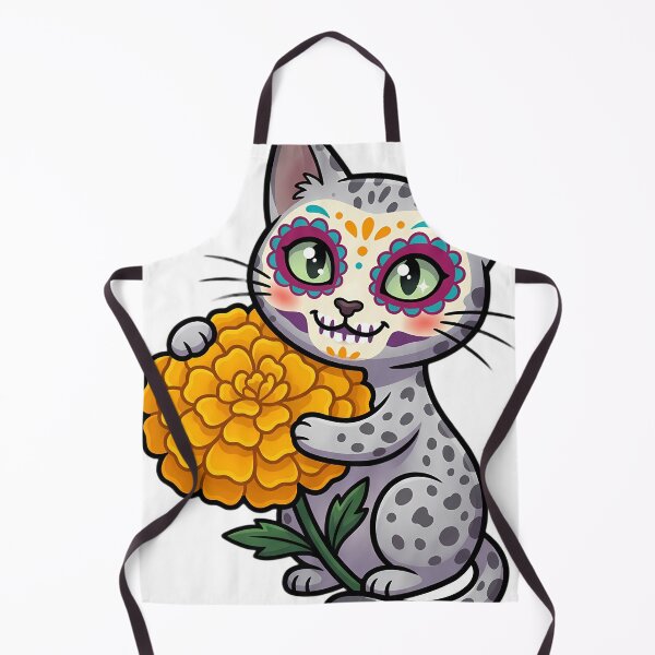 Item preview, Cute Sugar Skull Egyptian Mau with a Marigold Bloom designed and sold by pumsquare.
