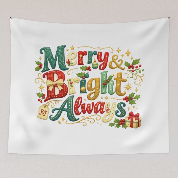 Item preview, Merry and Bright Always Retro Christmas Holiday Typography Festive Art designed and sold by inkoutninja.