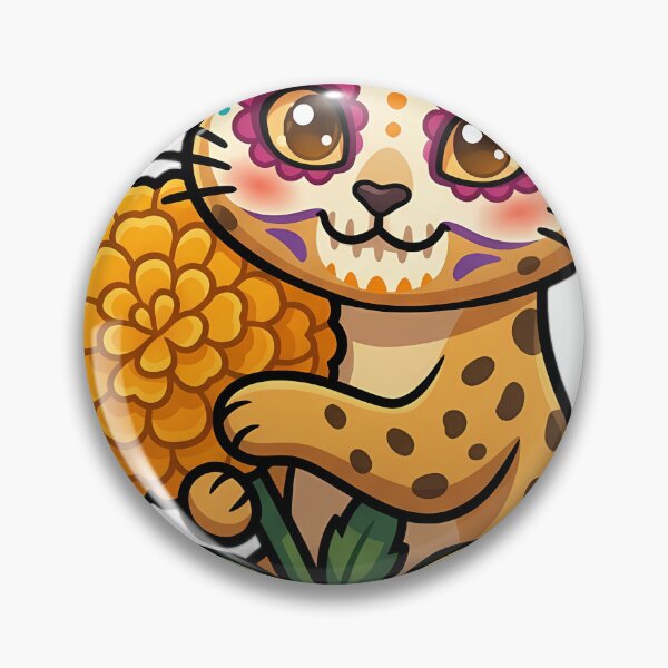 Item preview, Cute Sugar Skull Savannah Cat with a Marigold Bloom designed and sold by pumsquare.