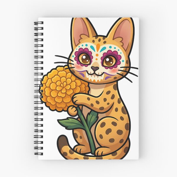 Item preview, Cute Sugar Skull Savannah Cat with a Marigold Bloom designed and sold by pumsquare.