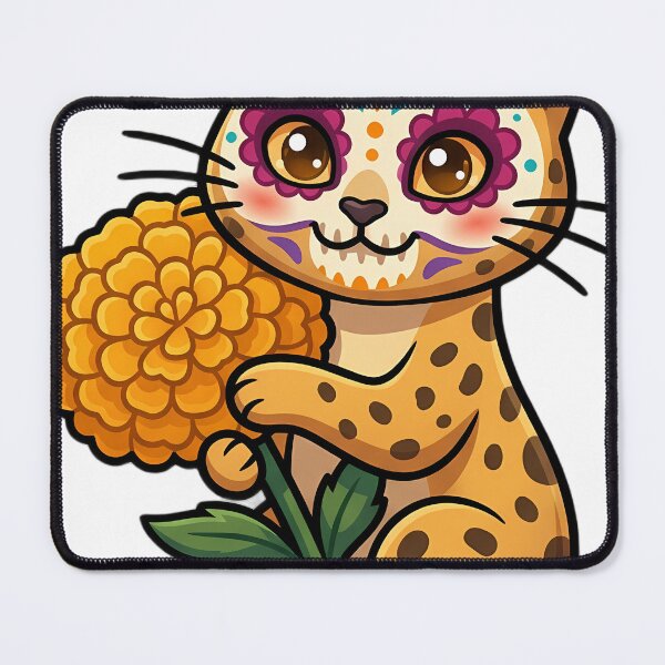 Item preview, Cute Sugar Skull Savannah Cat with a Marigold Bloom designed and sold by pumsquare.