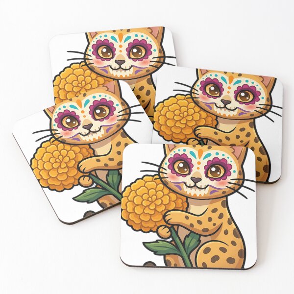 Item preview, Cute Sugar Skull Savannah Cat with a Marigold Bloom designed and sold by pumsquare.