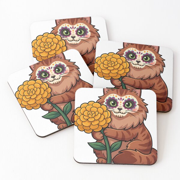 Item preview, Cute Sugar Skull Siberian Cat with a Marigold Bloom designed and sold by pumsquare.