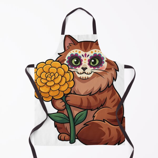 Item preview, Cute Sugar Skull Siberian Cat with a Marigold Bloom designed and sold by pumsquare.