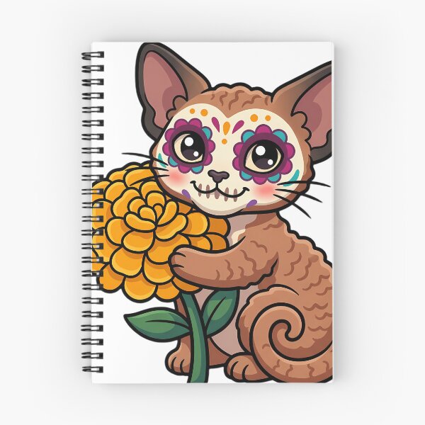 Item preview, Cute Sugar Skull Devon Rex with a Marigold Bloom designed and sold by pumsquare.