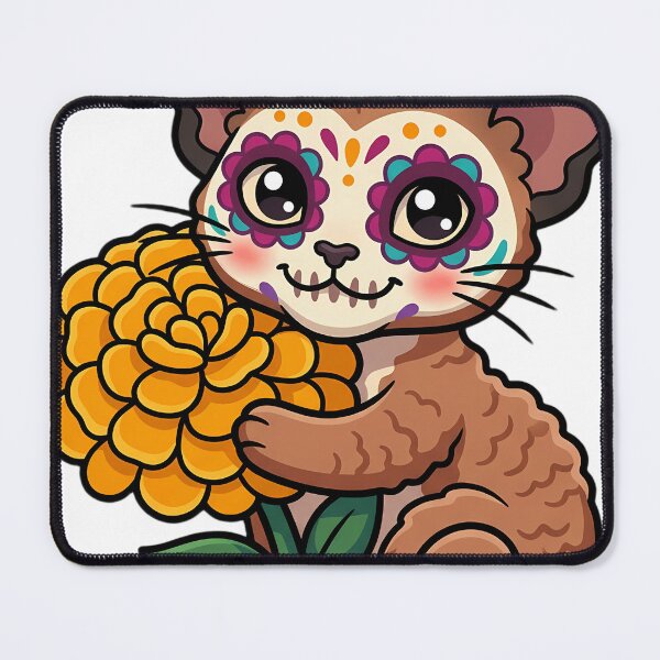 Item preview, Cute Sugar Skull Devon Rex with a Marigold Bloom designed and sold by pumsquare.