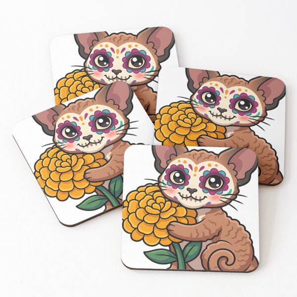 Item preview, Cute Sugar Skull Devon Rex with a Marigold Bloom designed and sold by pumsquare.