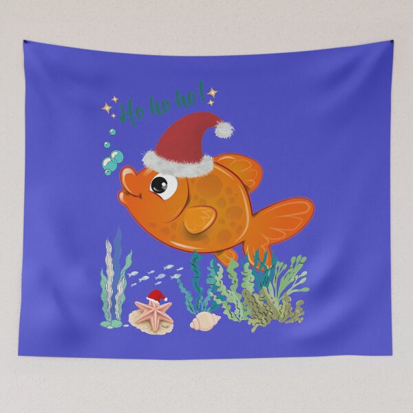 Item preview, Ho Ho Ho! Cute Christmas Fish Wearing Santa Hat Aquatic Holiday Art designed and sold by Evelashop.