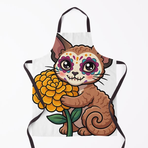 Item preview, Cute Sugar Skull Devon Rex with a Marigold Bloom designed and sold by pumsquare.