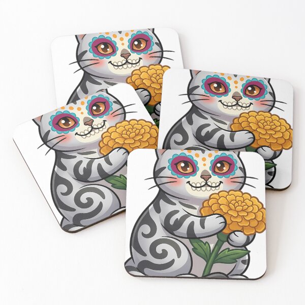 Item preview, Cute Sugar Skull American Shorthair with a Marigold Bloom designed and sold by pumsquare.