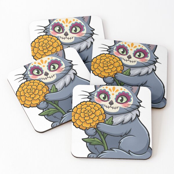 Item preview, Cute Sugar Skull Nebelung Cat with a Marigold Bloom designed and sold by pumsquare.