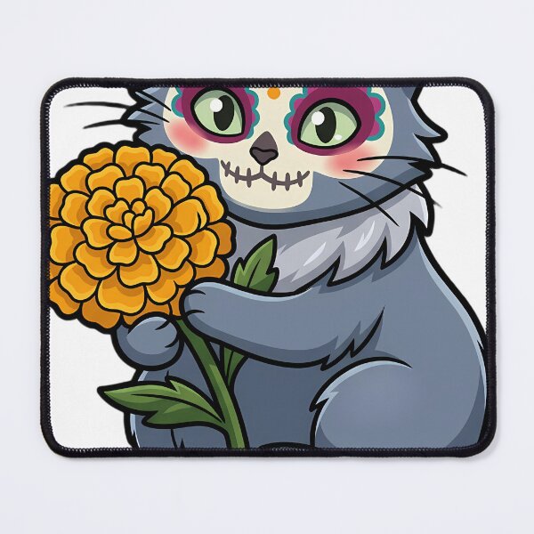 Item preview, Cute Sugar Skull Nebelung Cat with a Marigold Bloom designed and sold by pumsquare.