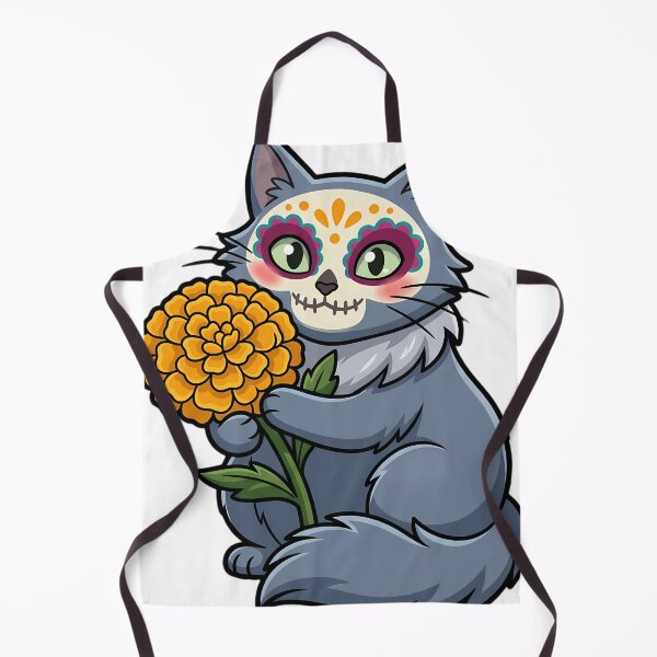 Item preview, Cute Sugar Skull Nebelung Cat with a Marigold Bloom designed and sold by pumsquare.