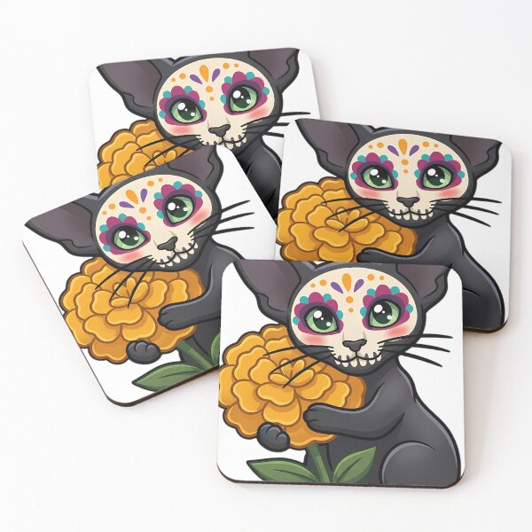 Item preview, Cute Sugar Skull Oriental Shorthair with a Marigold Bloom designed and sold by pumsquare.