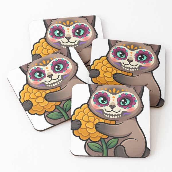 Item preview, Cute Sugar Skull Tonkinese Cat with a Marigold Bloom designed and sold by pumsquare.