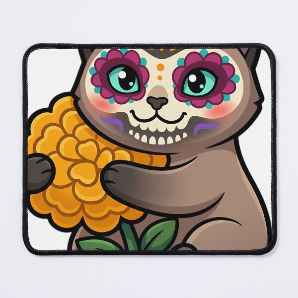 Item preview, Cute Sugar Skull Tonkinese Cat with a Marigold Bloom designed and sold by pumsquare.