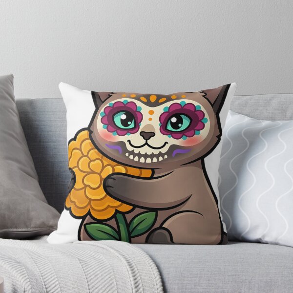Item preview, Cute Sugar Skull Tonkinese Cat with a Marigold Bloom designed and sold by pumsquare.