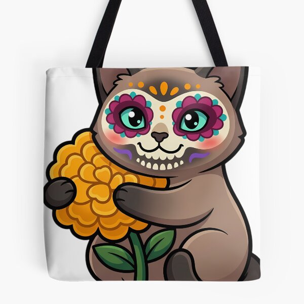 Item preview, Cute Sugar Skull Tonkinese Cat with a Marigold Bloom designed and sold by pumsquare.