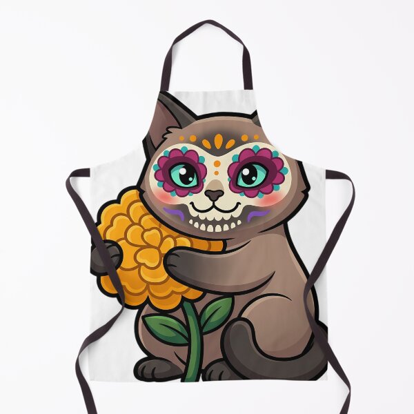 Item preview, Cute Sugar Skull Tonkinese Cat with a Marigold Bloom designed and sold by pumsquare.
