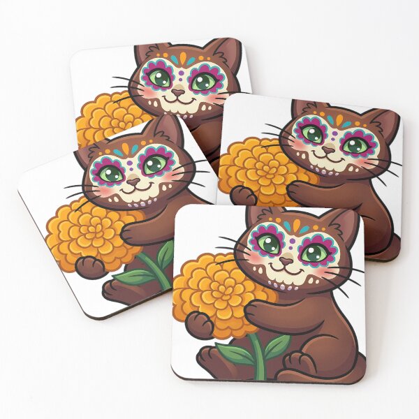 Item preview, Cute Sugar Skull Havana Brown Cat with a Marigold Bloom designed and sold by pumsquare.