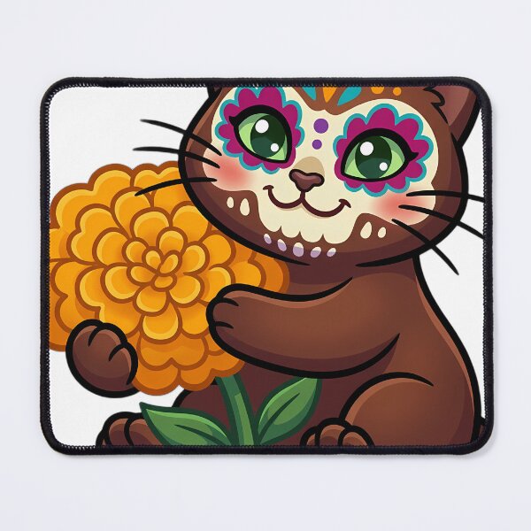 Item preview, Cute Sugar Skull Havana Brown Cat with a Marigold Bloom designed and sold by pumsquare.