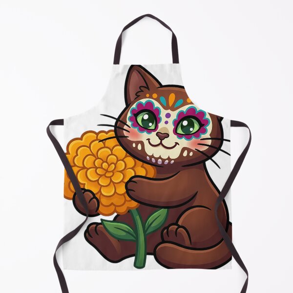 Item preview, Cute Sugar Skull Havana Brown Cat with a Marigold Bloom designed and sold by pumsquare.