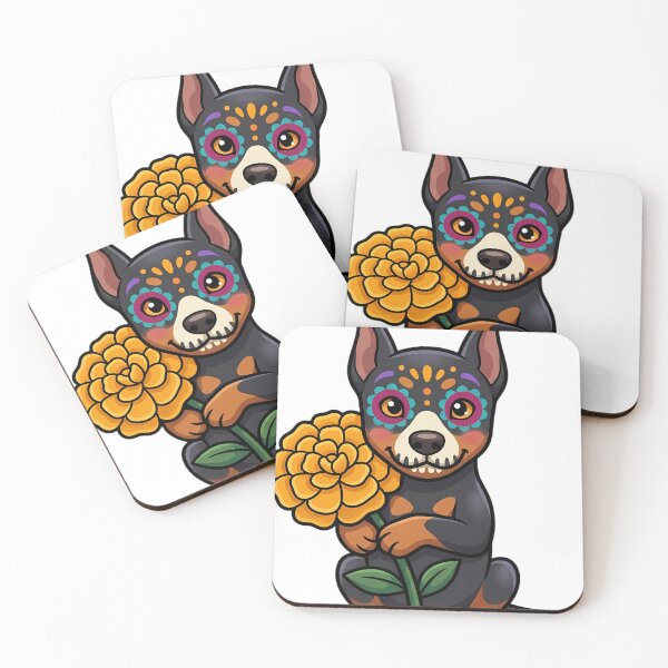 Item preview, Cute Sugar Skull Doberman Puppy with a Marigold Bloom designed and sold by pumsquare.
