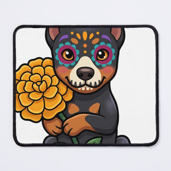 Item preview, Cute Sugar Skull Doberman Puppy with a Marigold Bloom designed and sold by pumsquare.