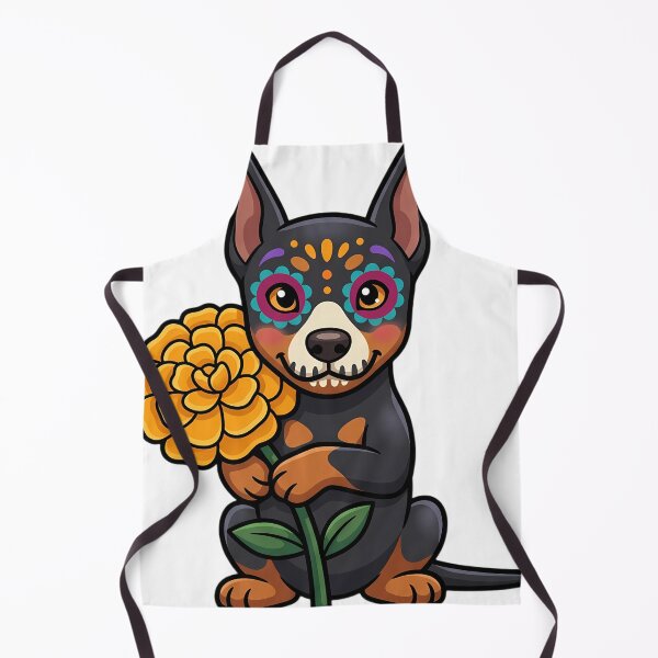 Item preview, Cute Sugar Skull Doberman Puppy with a Marigold Bloom designed and sold by pumsquare.
