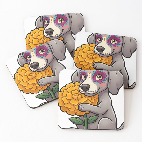 Item preview, Cute Sugar Skull Weimaraner Puppy with a Marigold Bloom designed and sold by pumsquare.