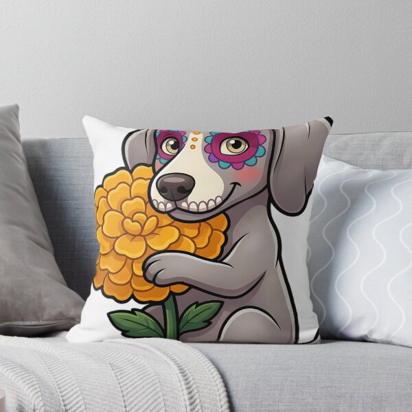 Item preview, Cute Sugar Skull Weimaraner Puppy with a Marigold Bloom designed and sold by pumsquare.