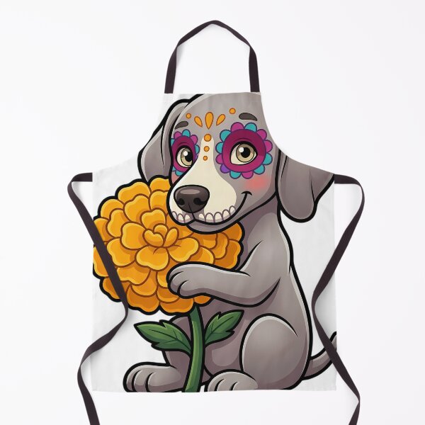 Item preview, Cute Sugar Skull Weimaraner Puppy with a Marigold Bloom designed and sold by pumsquare.