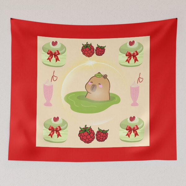 Item preview, Cute capybara matcha art with raspberries designed and sold by Azurart2.