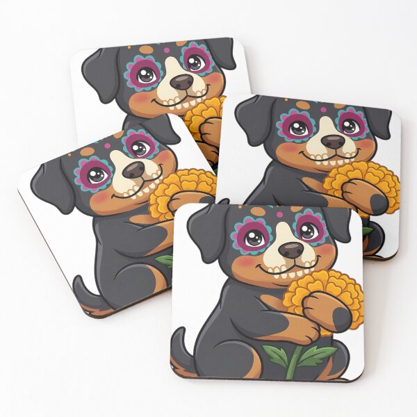 Item preview, Cute Sugar Skull Rottweiler Puppy with a Marigold Bloom designed and sold by pumsquare.