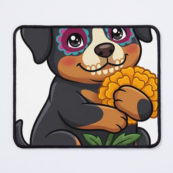 Item preview, Cute Sugar Skull Rottweiler Puppy with a Marigold Bloom designed and sold by pumsquare.