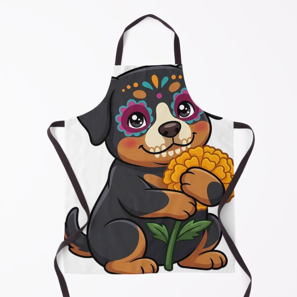 Item preview, Cute Sugar Skull Rottweiler Puppy with a Marigold Bloom designed and sold by pumsquare.