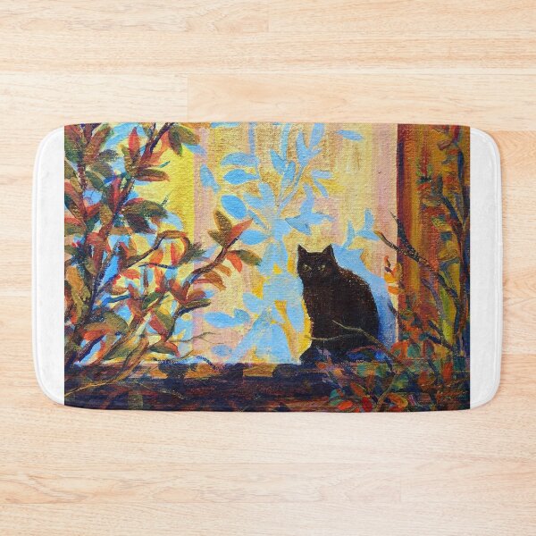 Item preview, Black Cat Autumn Window Painting designed and sold by HyunBonilla.