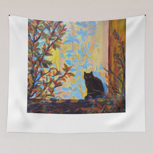 Item preview, Black Cat Autumn Window Painting designed and sold by HyunBonilla.