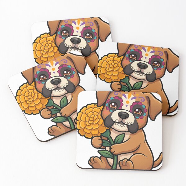 Item preview, Cute Sugar Skull Boxer Puppy with a Marigold Bloom designed and sold by pumsquare.