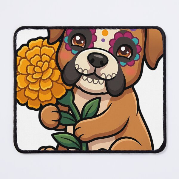 Item preview, Cute Sugar Skull Boxer Puppy with a Marigold Bloom designed and sold by pumsquare.